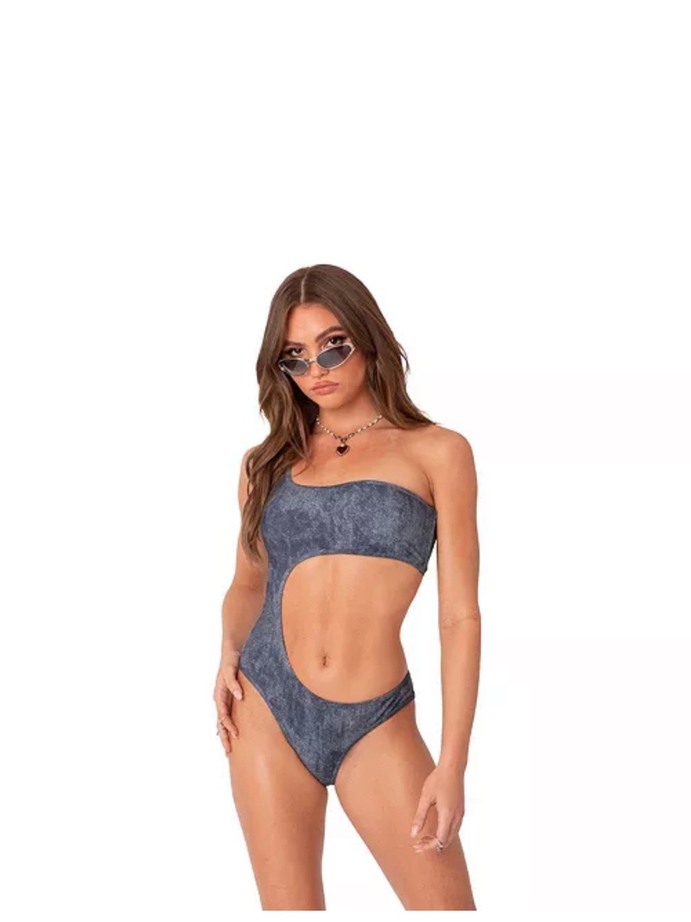 Edikted Striped Bandeau One-Piece Cut out in Faded Blue (NEVER WORN)